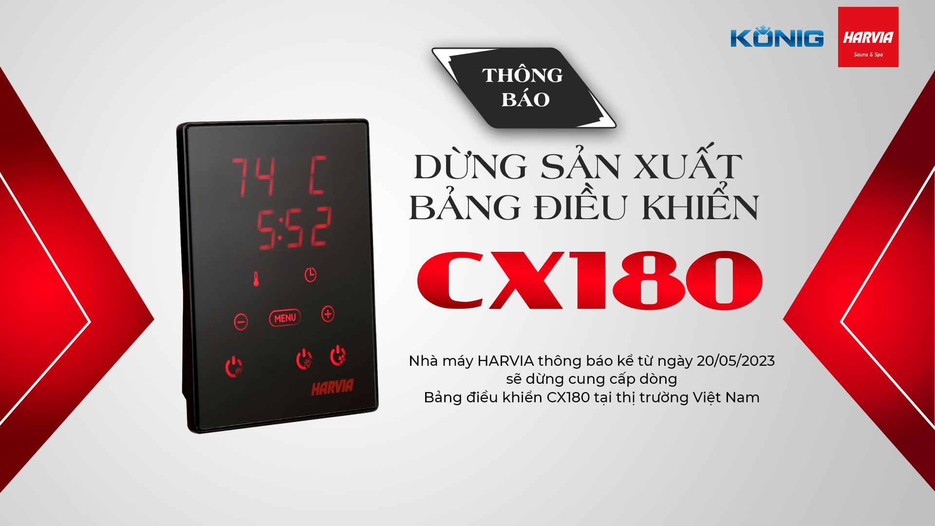 Thông báo HARVIA dừng cung cấp bảng điều khiển CX180 tại Việt Nam